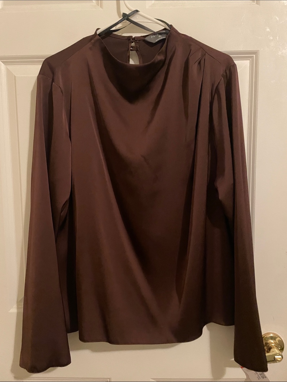 Women’s Brown Long Sleeve Satin Blouse